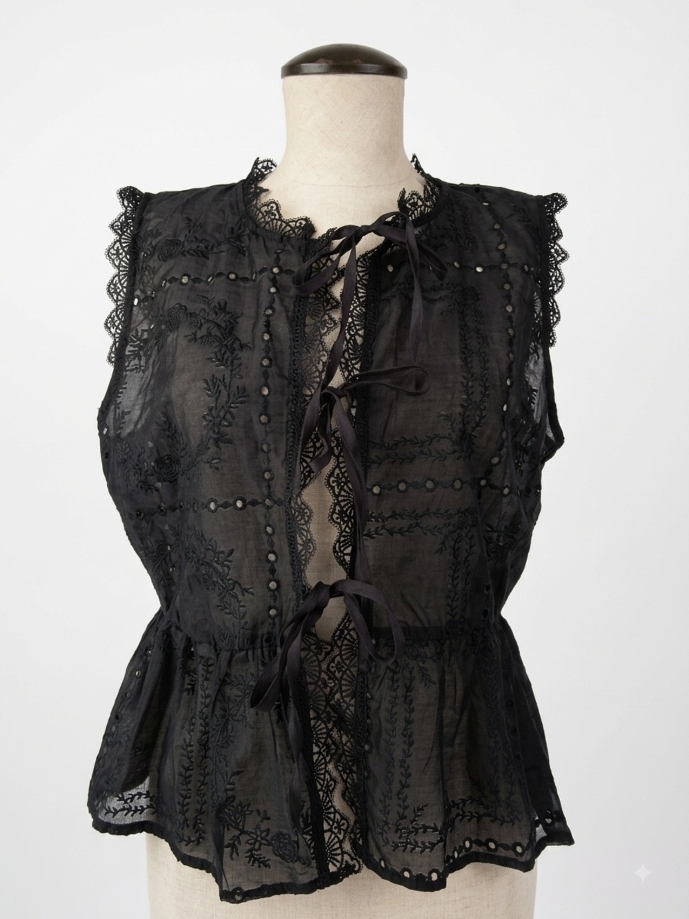 Calypso St. Barth Black embroidered lace Trim tie front Peplum top. Brand new.